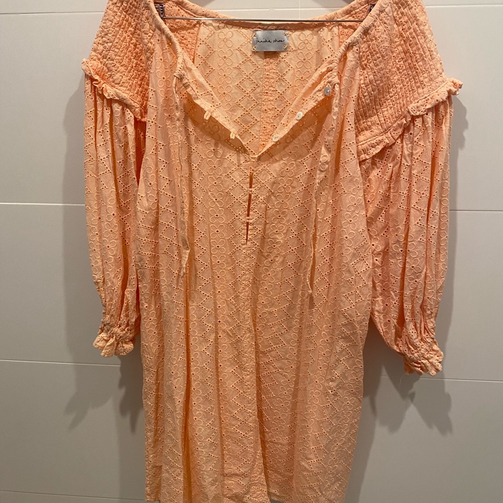 Innika Choo Peach Broderie Anglaise Mini Dress - Picture 2 of 6